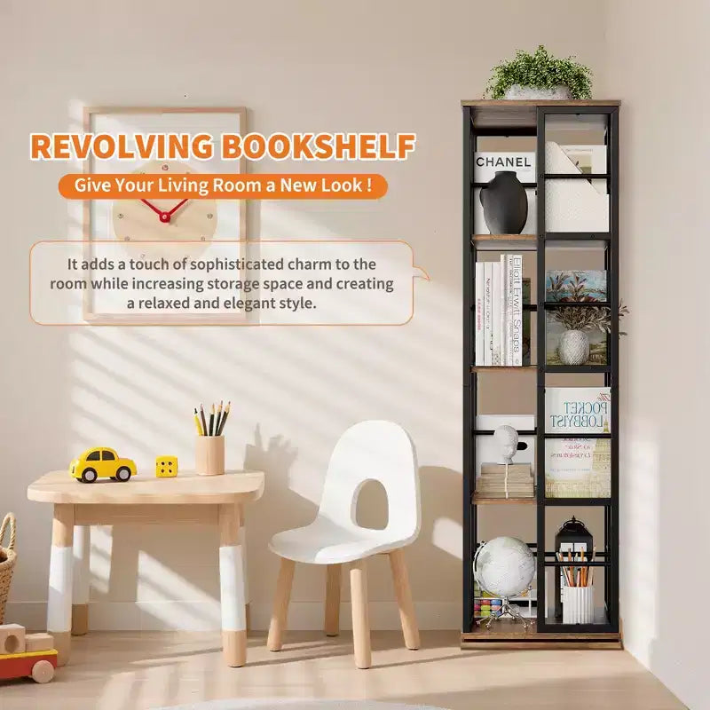 4-Tier Rotating Bookshelf with Metal Frame (15.75 x 54 in)