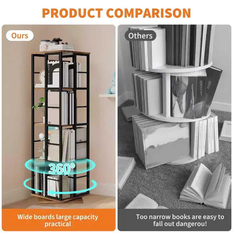 4-Tier Rotating Bookshelf with Metal Frame (15.75 x 54 in)