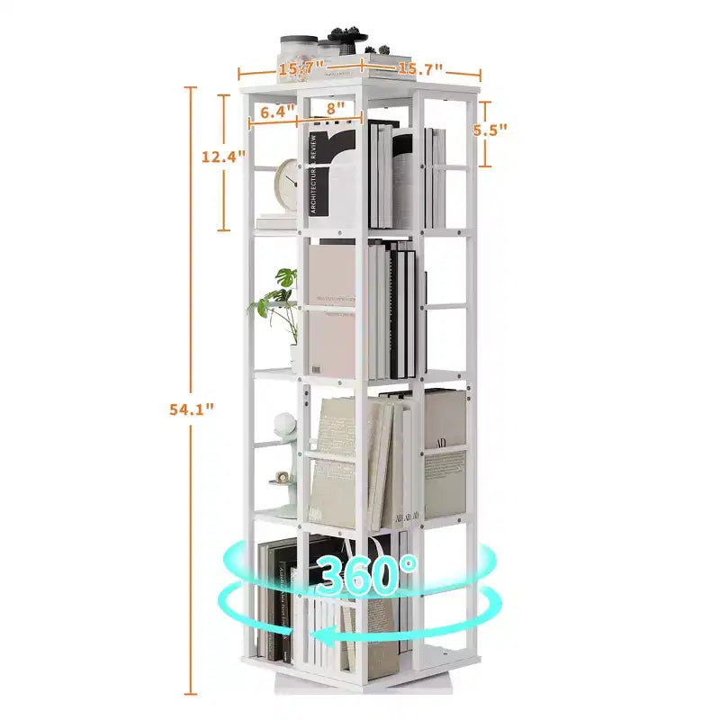 4-Tier Rotating Bookshelf with Metal Frame (15.75 x 54 in)
