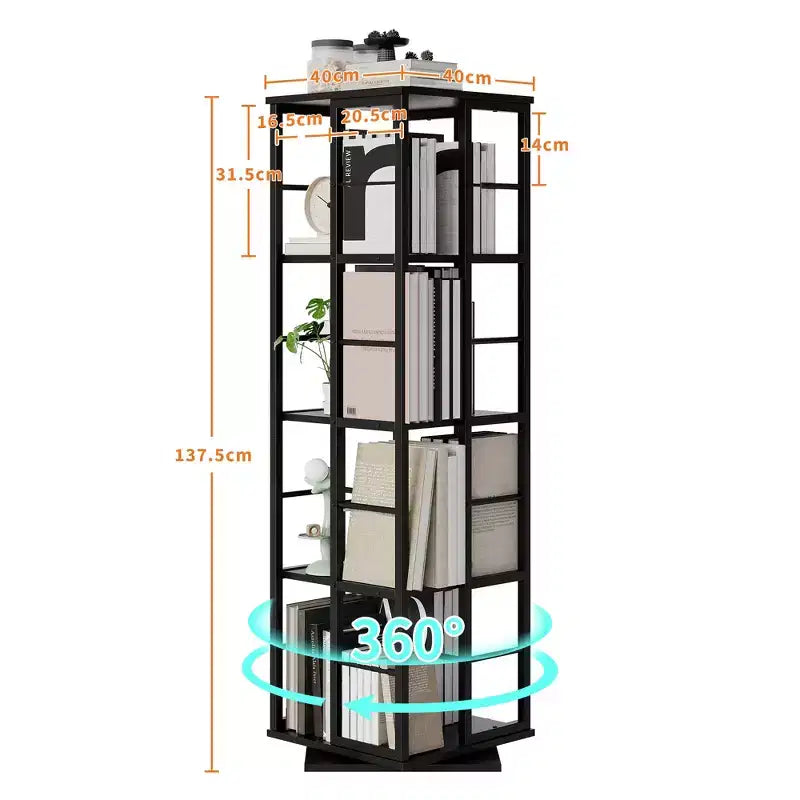 4-Tier Rotating Bookshelf with Metal Frame (15.75 x 54 in)