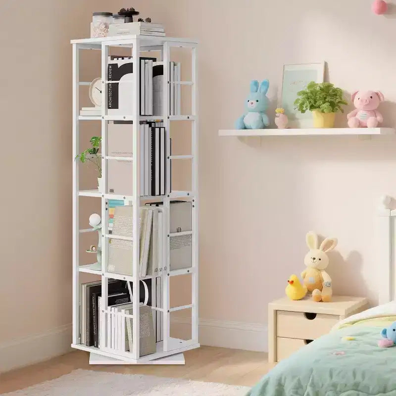 4-Tier Rotating Bookshelf with Metal Frame (15.75 x 54 in)