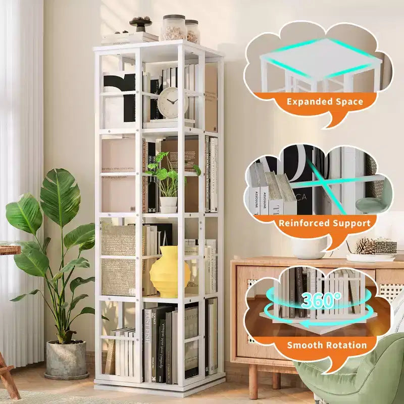 4-Tier Rotating Bookshelf with Metal Frame (15.75 x 54 in)