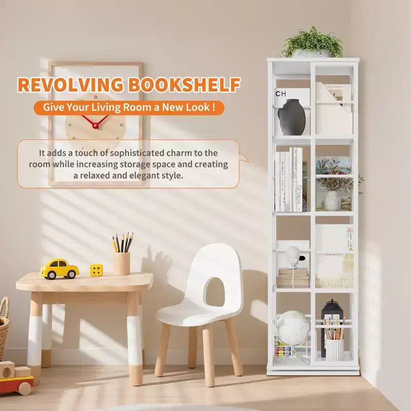 4-Tier Rotating Bookshelf with Metal Frame (15.75 x 54 in)