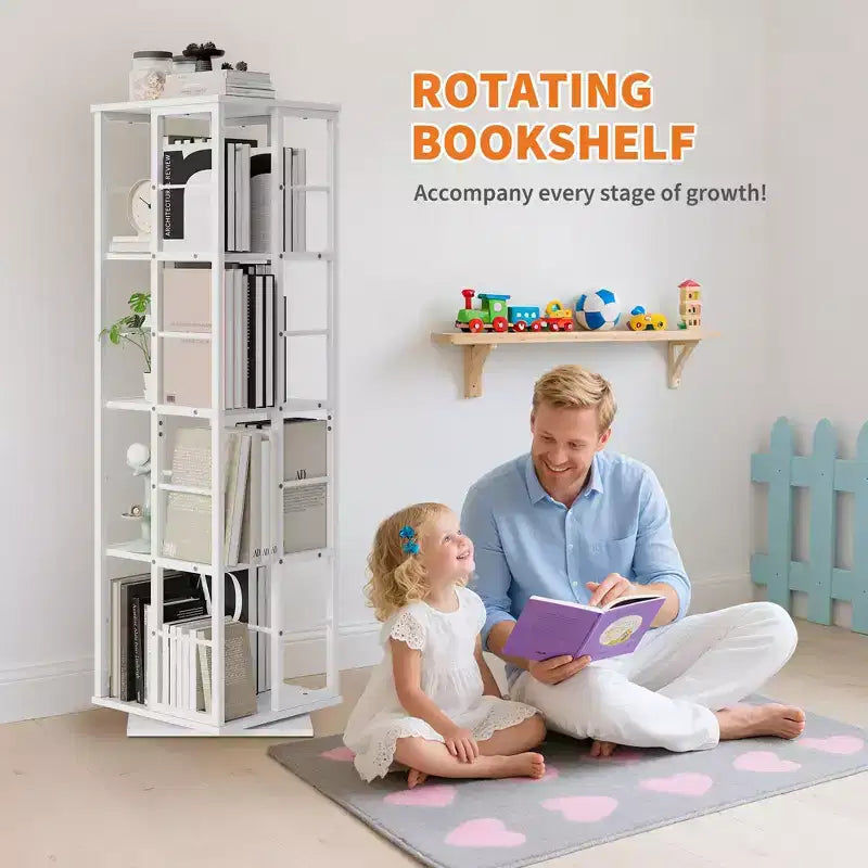 4-Tier Rotating Bookshelf with Metal Frame (15.75 x 54 in)