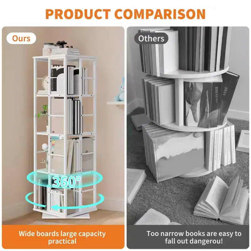 4-Tier Rotating Bookshelf with Metal Frame (15.75 x 54 in)