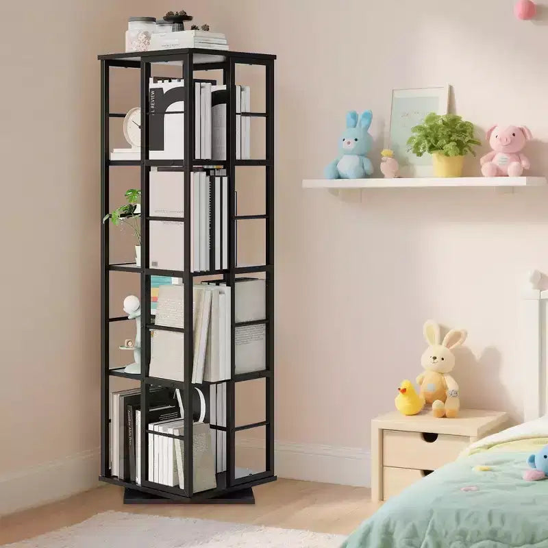 4-Tier Rotating Bookshelf with Metal Frame (15.75 x 54 in)