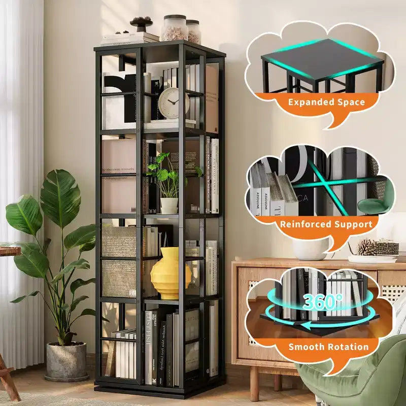 4-Tier Rotating Bookshelf with Metal Frame (15.75 x 54 in)