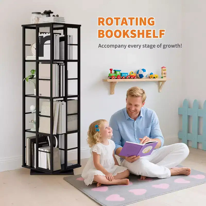 4-Tier Rotating Bookshelf with Metal Frame (15.75 x 54 in)
