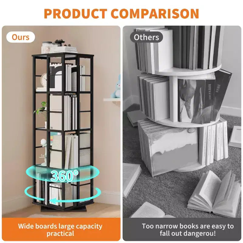 4-Tier Rotating Bookshelf with Metal Frame (15.75 x 54 in)