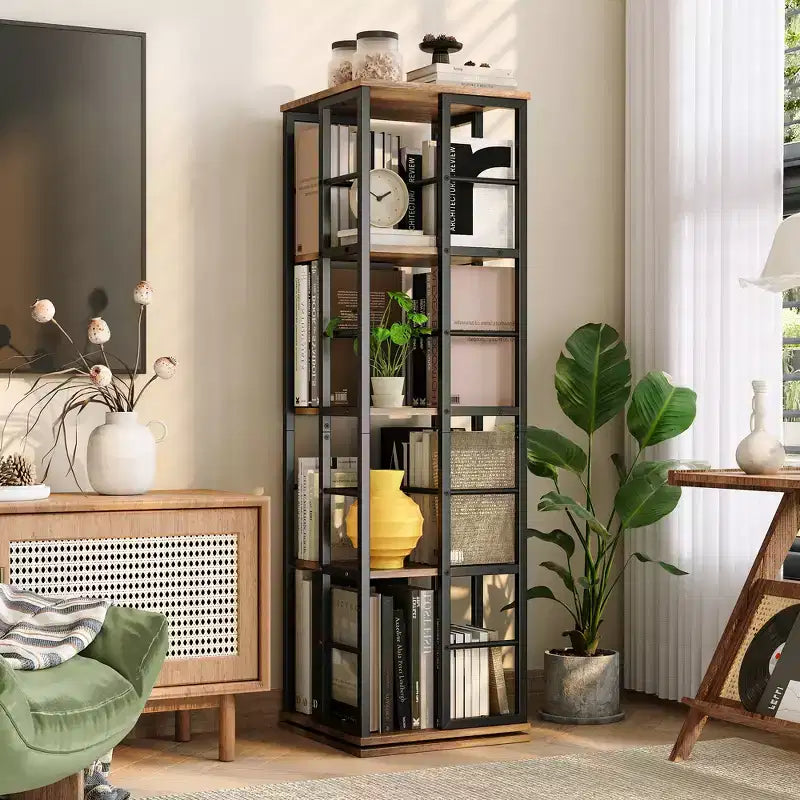 4-Tier Rotating Bookshelf with Metal Frame (15.75 x 54 in)