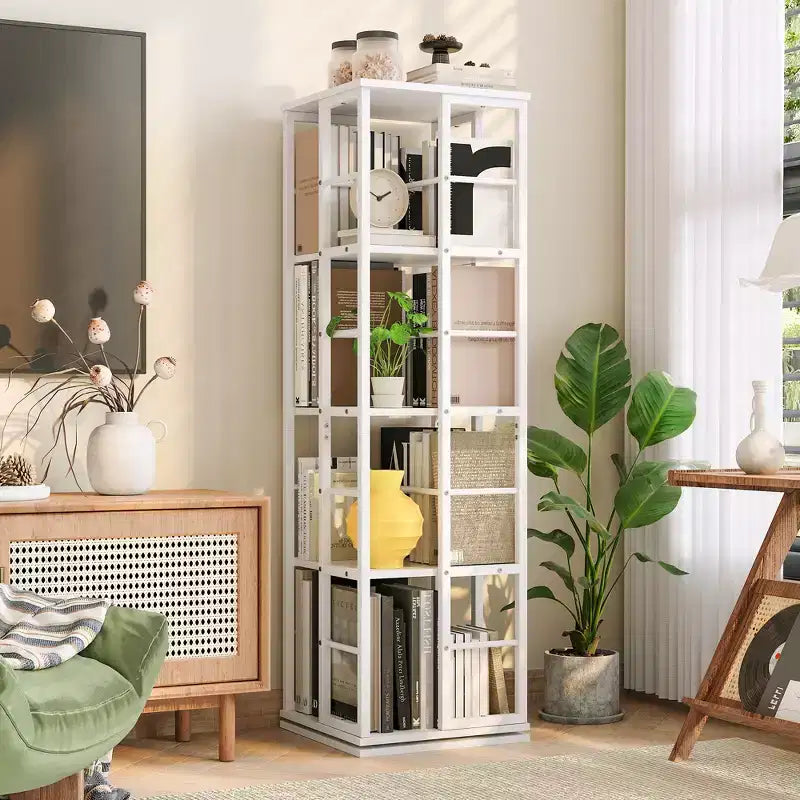 4-Tier Rotating Bookshelf with Metal Frame (15.75 x 54 in)