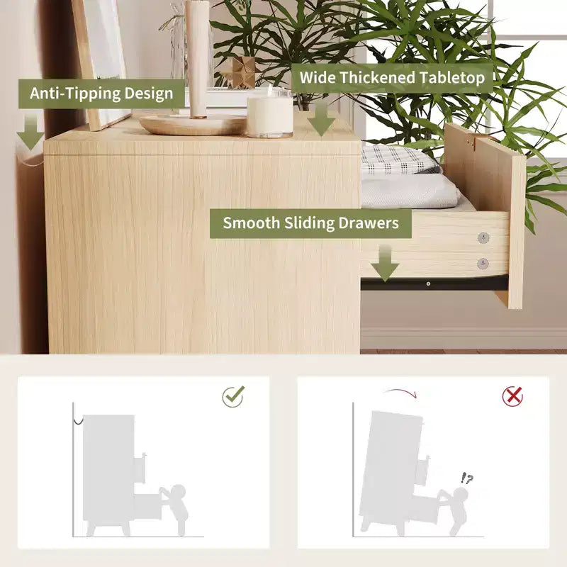 3-Drawer Dresser with Fluted Panel Design, Oak Finish