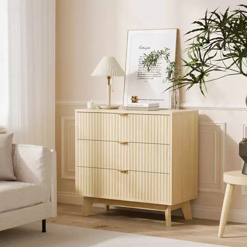 3-Drawer Dresser with Fluted Panel Design, Oak Finish