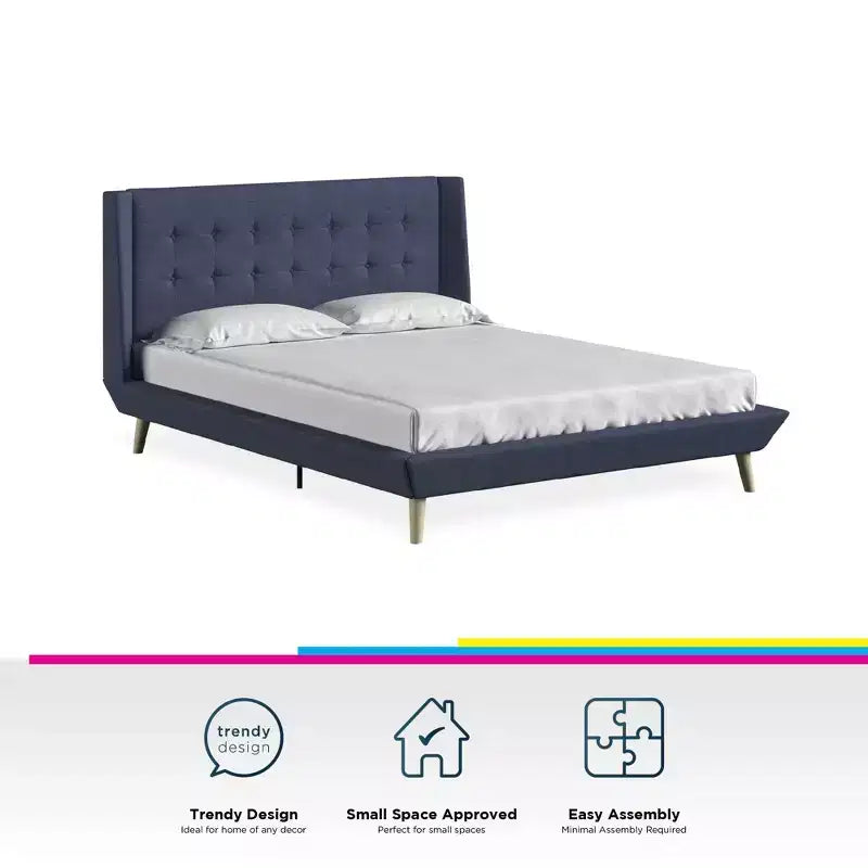 Modern Wood and Linen Tufted Upholstered Bed