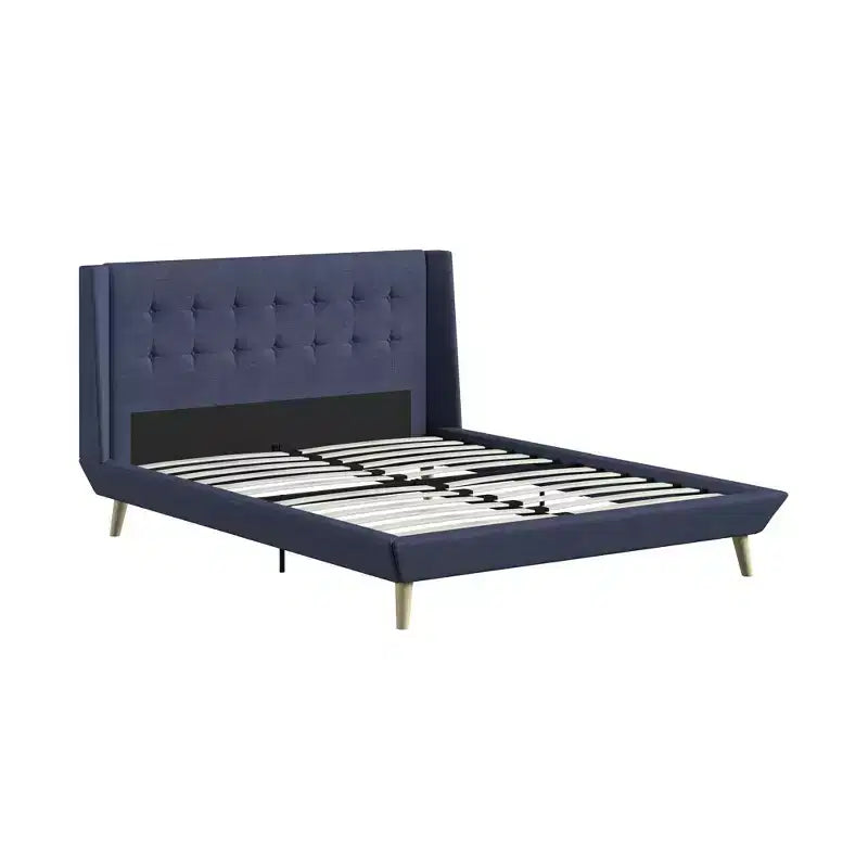 Modern Wood and Linen Tufted Upholstered Bed
