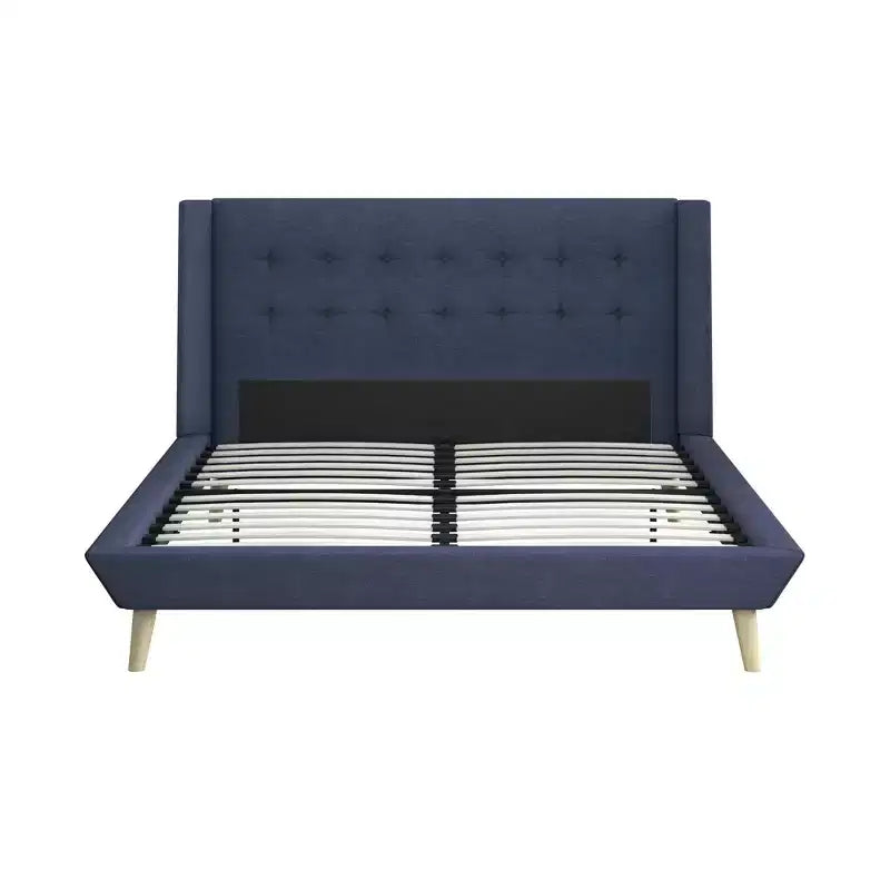 Modern Wood and Linen Tufted Upholstered Bed