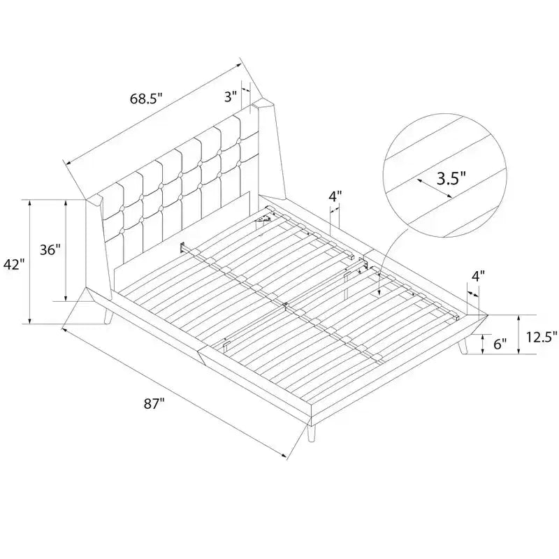 Modern Wood and Linen Tufted Upholstered Bed