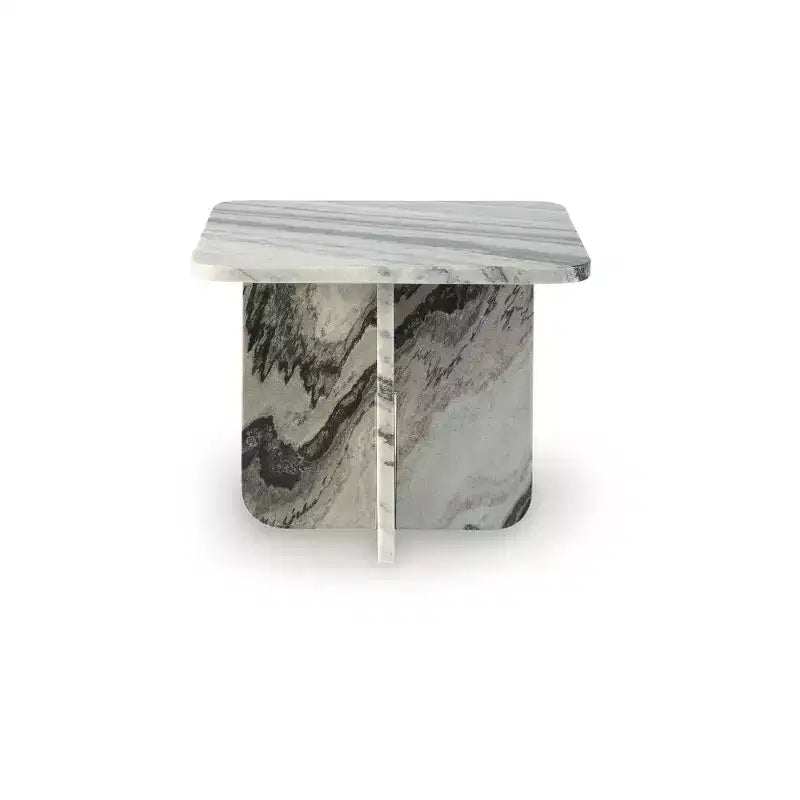 Small Marble Accent Coffee Table - Square Design with Black, White and Taupe Tones