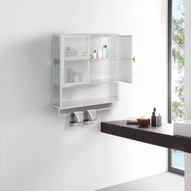 Wall-Mounted Cabinet with Double Glass Doors and Adjustable Shelves