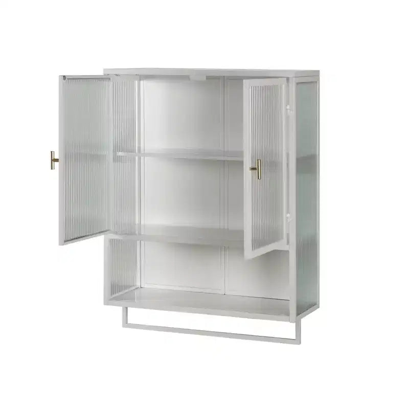 Wall-Mounted Cabinet with Double Glass Doors and Adjustable Shelves