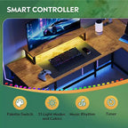 55-Inch L-Shaped Gaming Desk with Storage, Power Outlets & LED Lights