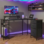 55-Inch L-Shaped Gaming Desk with Storage, Power Outlets & LED Lights
