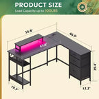 55-Inch L-Shaped Gaming Desk with Storage, Power Outlets & LED Lights