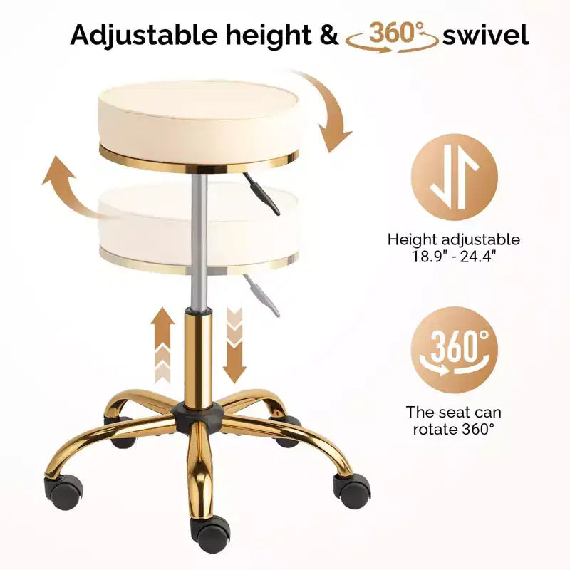 Round Swivel Stool with Adjustable Height and Wheels