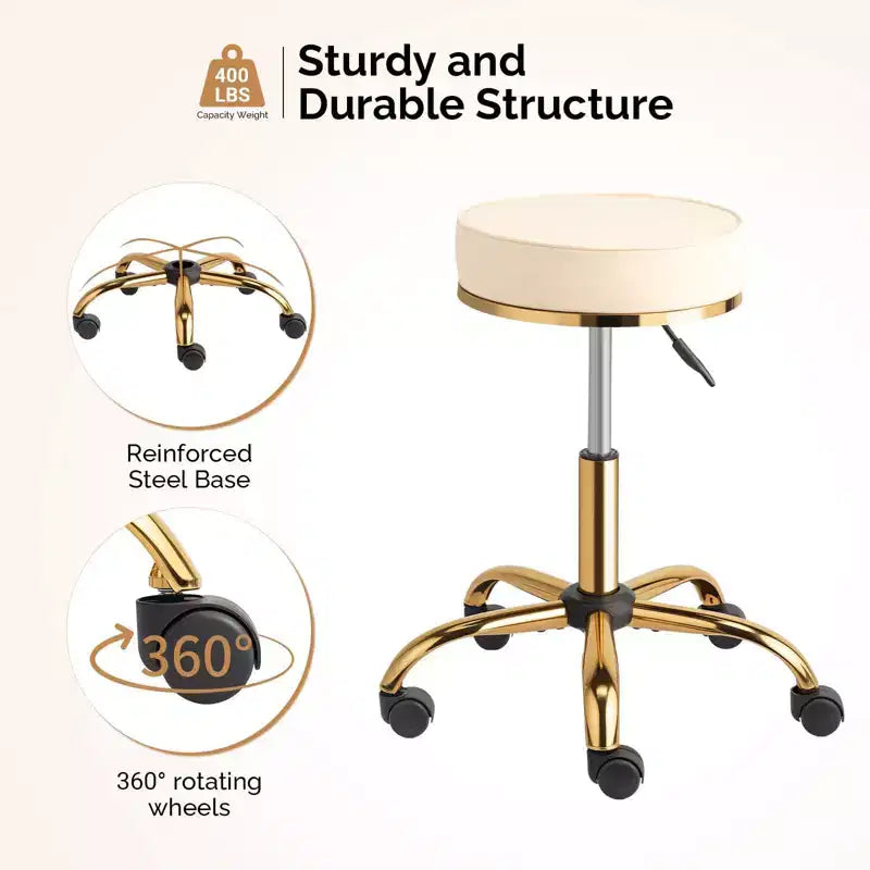 Round Swivel Stool with Adjustable Height and Wheels