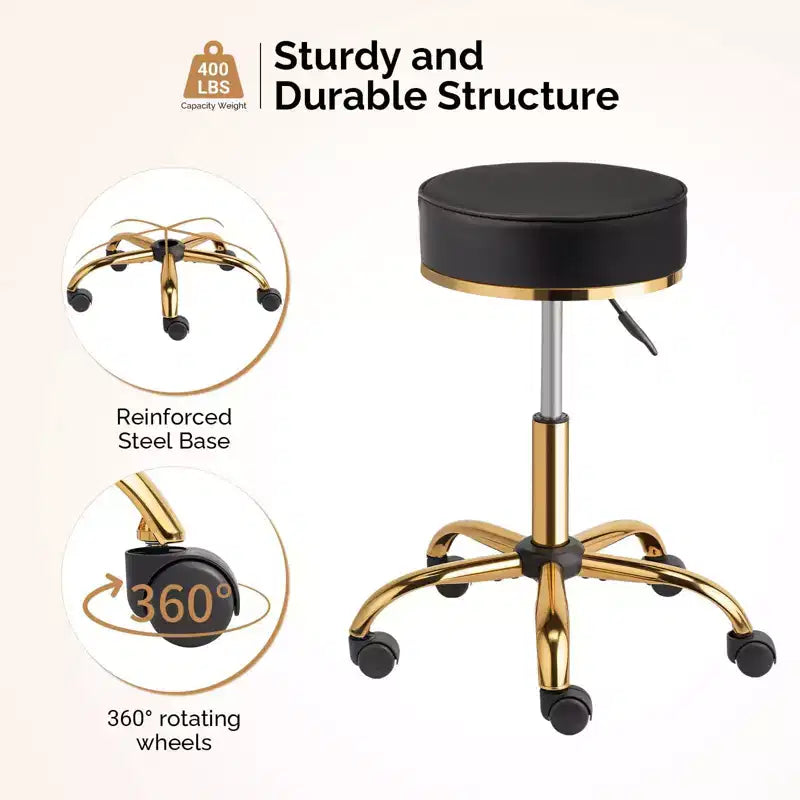 Round Swivel Stool with Adjustable Height and Wheels