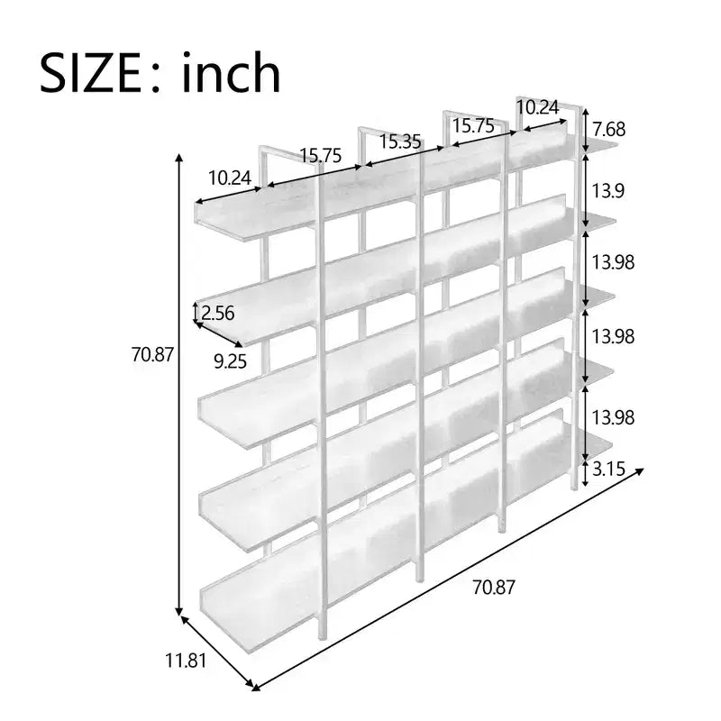 5-Tier Bookcase with Metal Frame Open Bookshelf, 70.87" Tall Storage Shelf