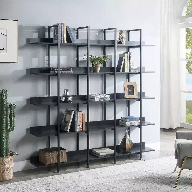 5-Tier Bookcase with Metal Frame Open Bookshelf, 70.87" Tall Storage Shelf