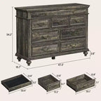 9-Drawer Dresser with Vintage Metal Handles – MDF Wood, 47.3 inches Wide