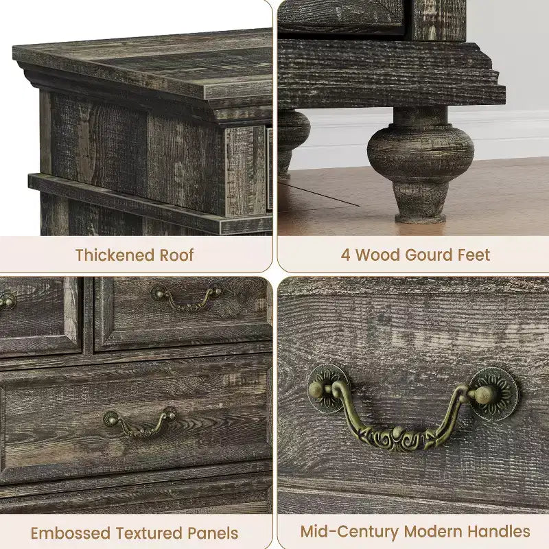 9-Drawer Dresser with Vintage Metal Handles – MDF Wood, 47.3 inches Wide