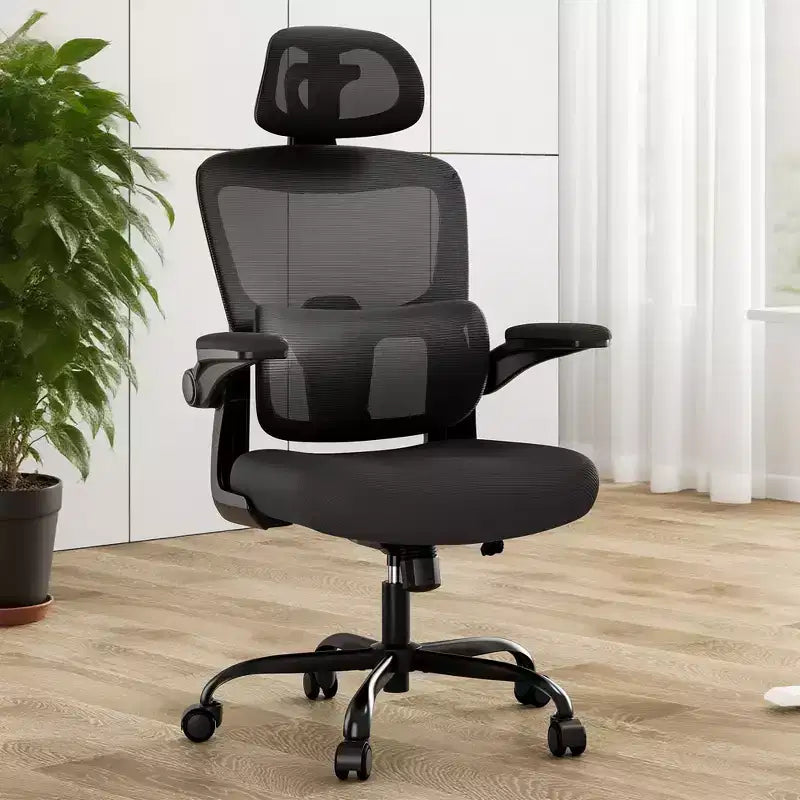 High Back Ergonomic Home Office Chair with Flip-Up Armrests and Adjustable Lumbar Support