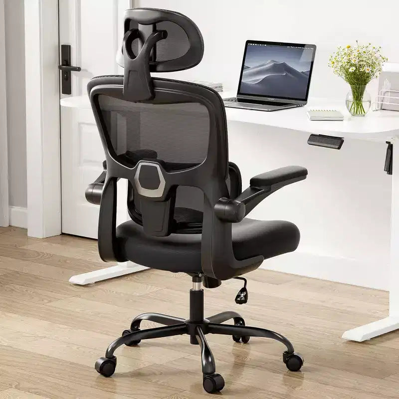 High Back Ergonomic Home Office Chair with Flip-Up Armrests and Adjustable Lumbar Support