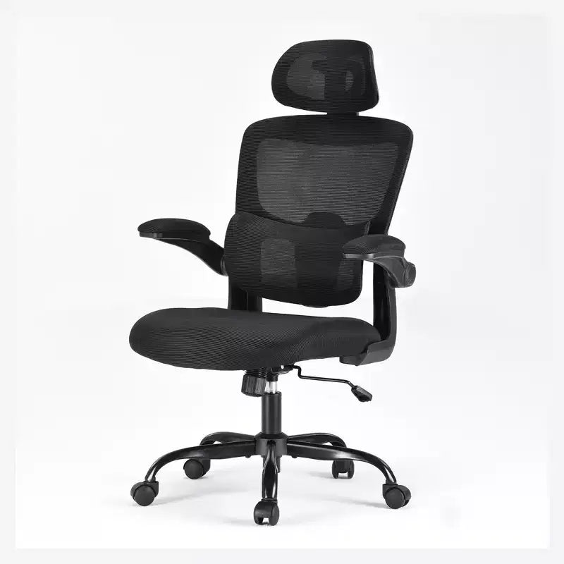 High Back Ergonomic Home Office Chair with Flip-Up Armrests and Adjustable Lumbar Support