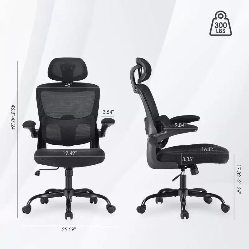 High Back Ergonomic Home Office Chair with Flip-Up Armrests and Adjustable Lumbar Support