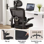High Back Ergonomic Home Office Chair with Flip-Up Armrests and Adjustable Lumbar Support