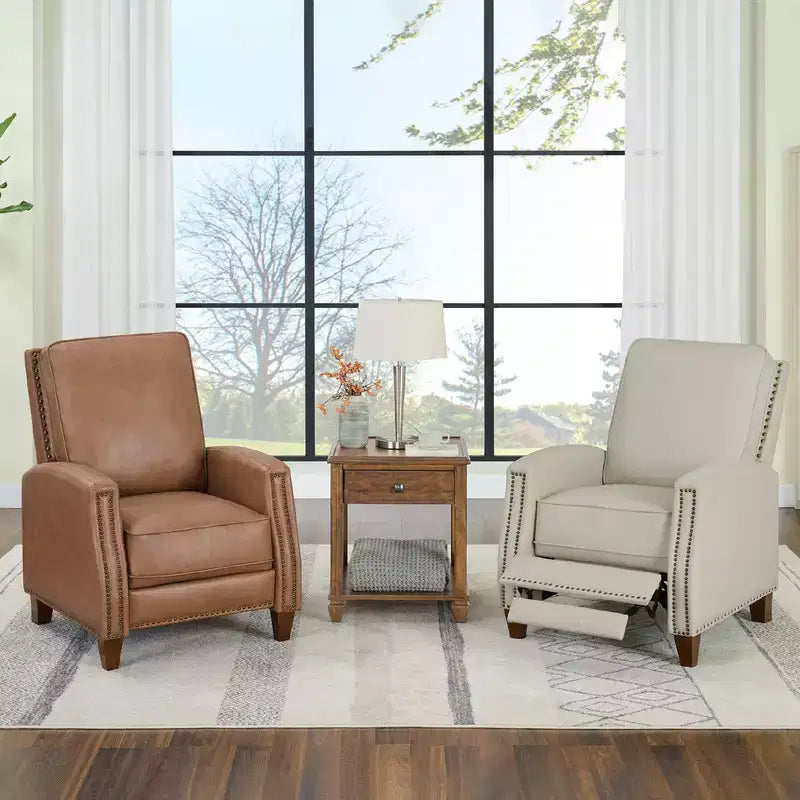 Push Back Recliner Chair with Nailhead Trims for Living Room