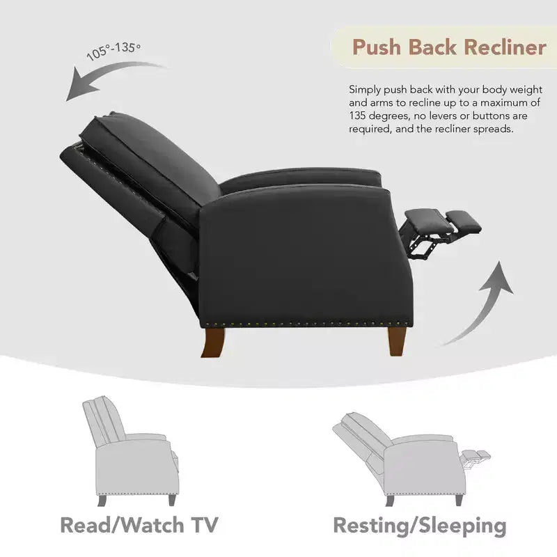 Push Back Recliner Chair with Nailhead Trims for Living Room