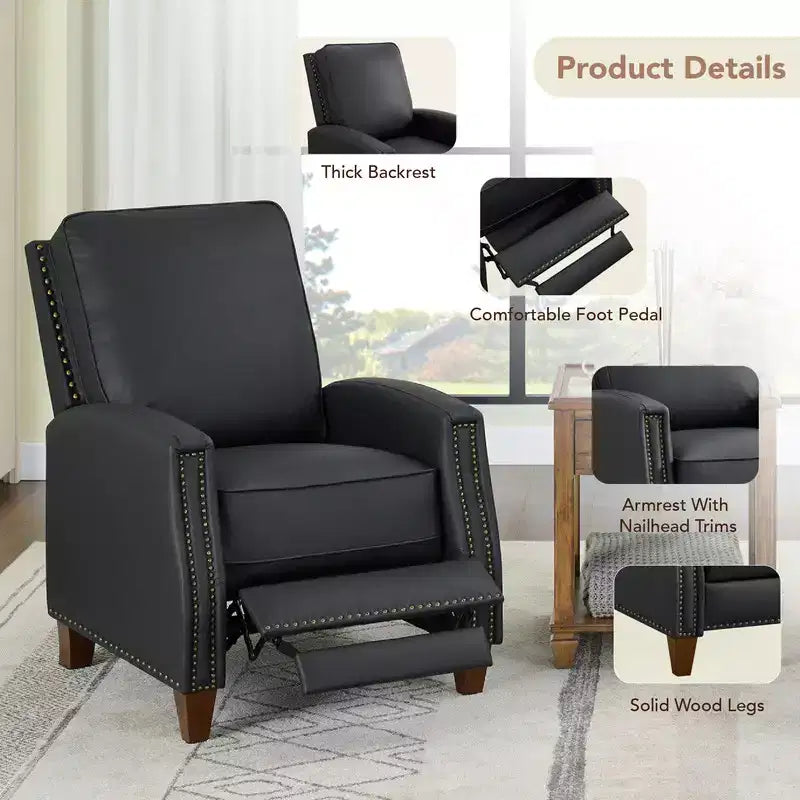 Push Back Recliner Chair with Nailhead Trims for Living Room
