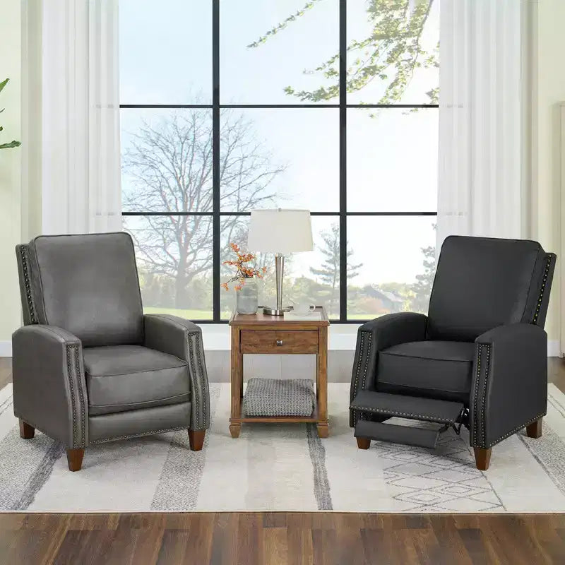 Push Back Recliner Chair with Nailhead Trims for Living Room