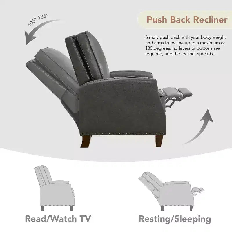 Push Back Recliner Chair with Nailhead Trims for Living Room