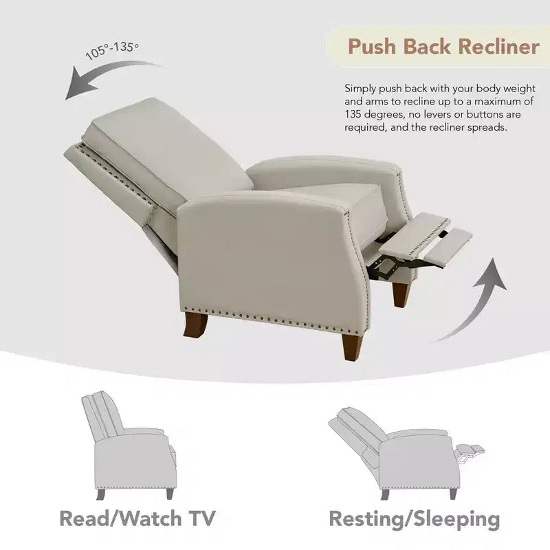 Push Back Recliner Chair with Nailhead Trims for Living Room
