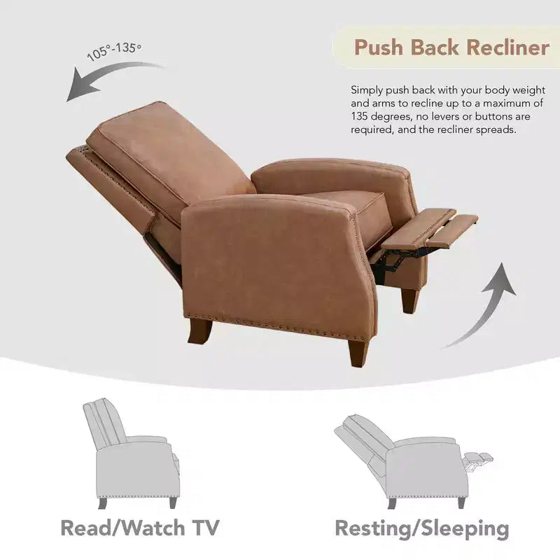 Push Back Recliner Chair with Nailhead Trims for Living Room