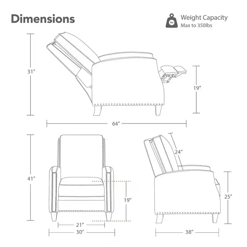 Push Back Recliner Chair with Nailhead Trims for Living Room