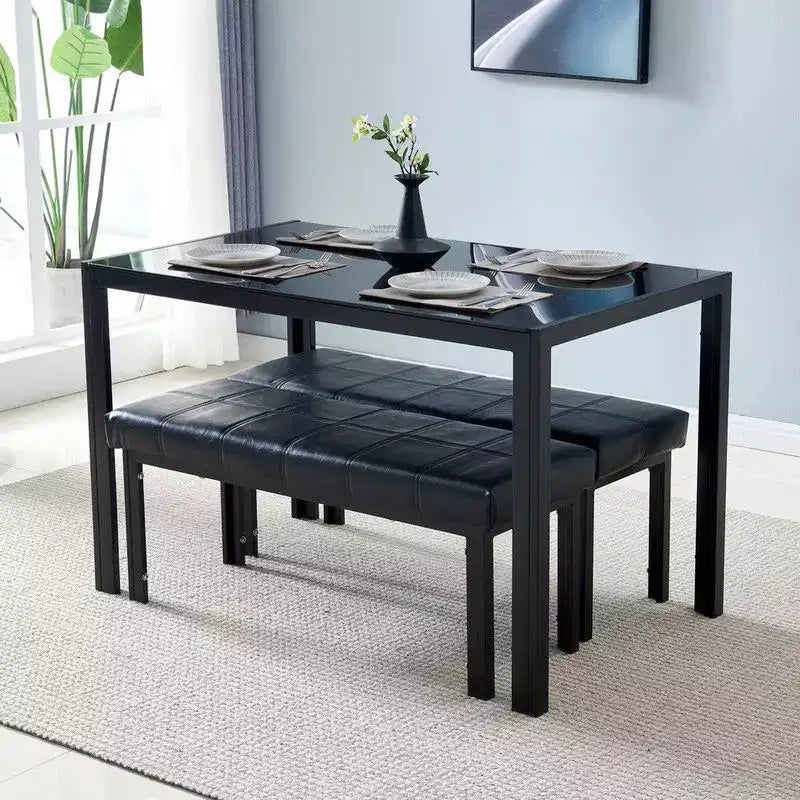 Rectangular Glass Top Dining Table with Metal Frame, Seats 4