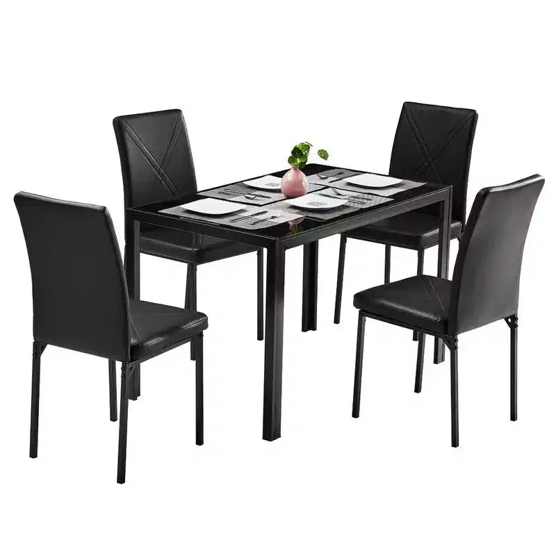 Rectangular Glass Top Dining Table with Metal Frame, Seats 4