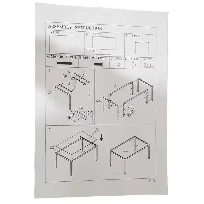 Rectangular Glass Top Dining Table with Metal Frame, Seats 4